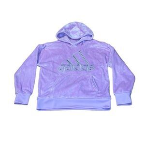 Girl’s Adidas Lavender Plush Velour Hoodie, Silver Logo, M 10/12